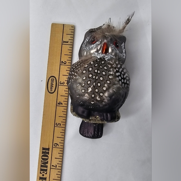 Vintage Blown Glass OWL 5" Christmas Ornament Brown Gradient Glitter Feathers - Picture 5 of 7
